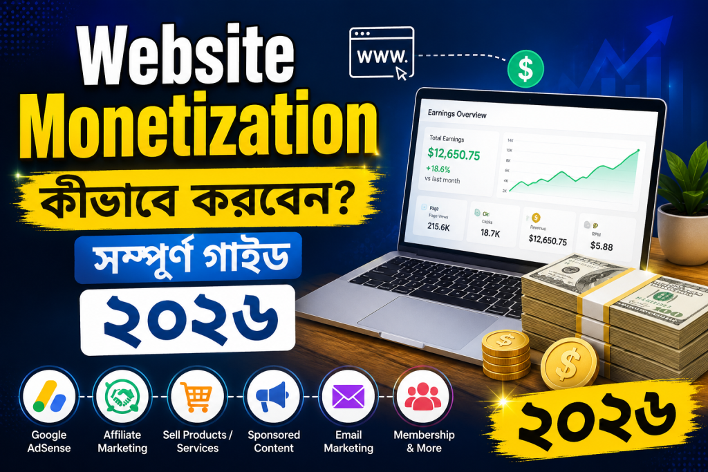 Website Monetization কীভাবে করবেন? সম্পূর্ণ গাইড ২০২৬ akta imagge baya daw ai leka diye tittel related